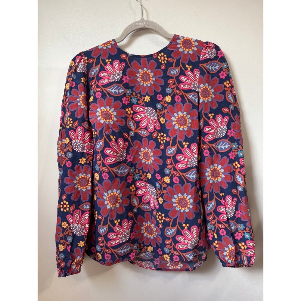 Boden Womens Navy Blue Red Floral Long Sleeve Blouse Top Size US 6 UK 10